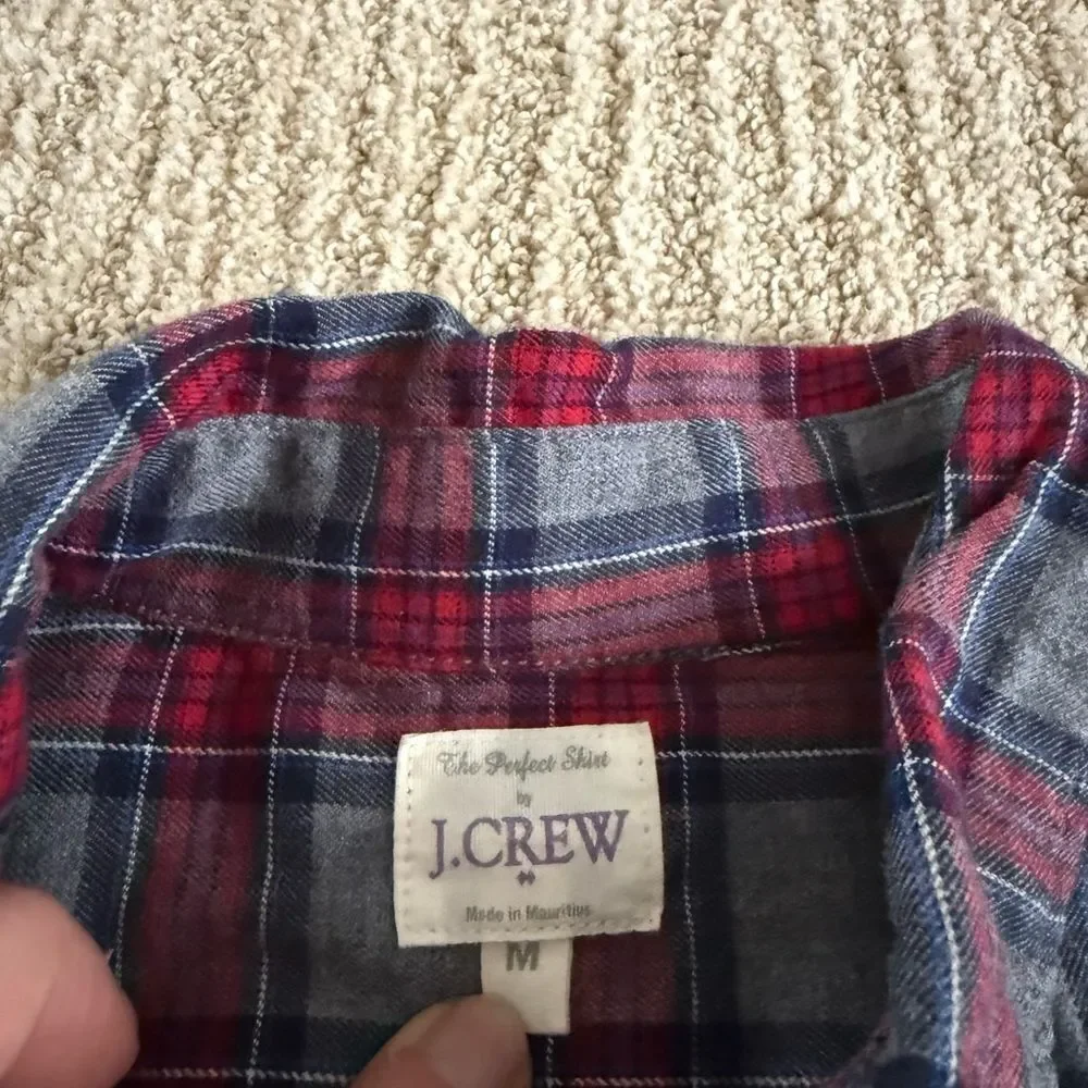 J. Crew Grey and Red Plaid Collared Button Down Shirt